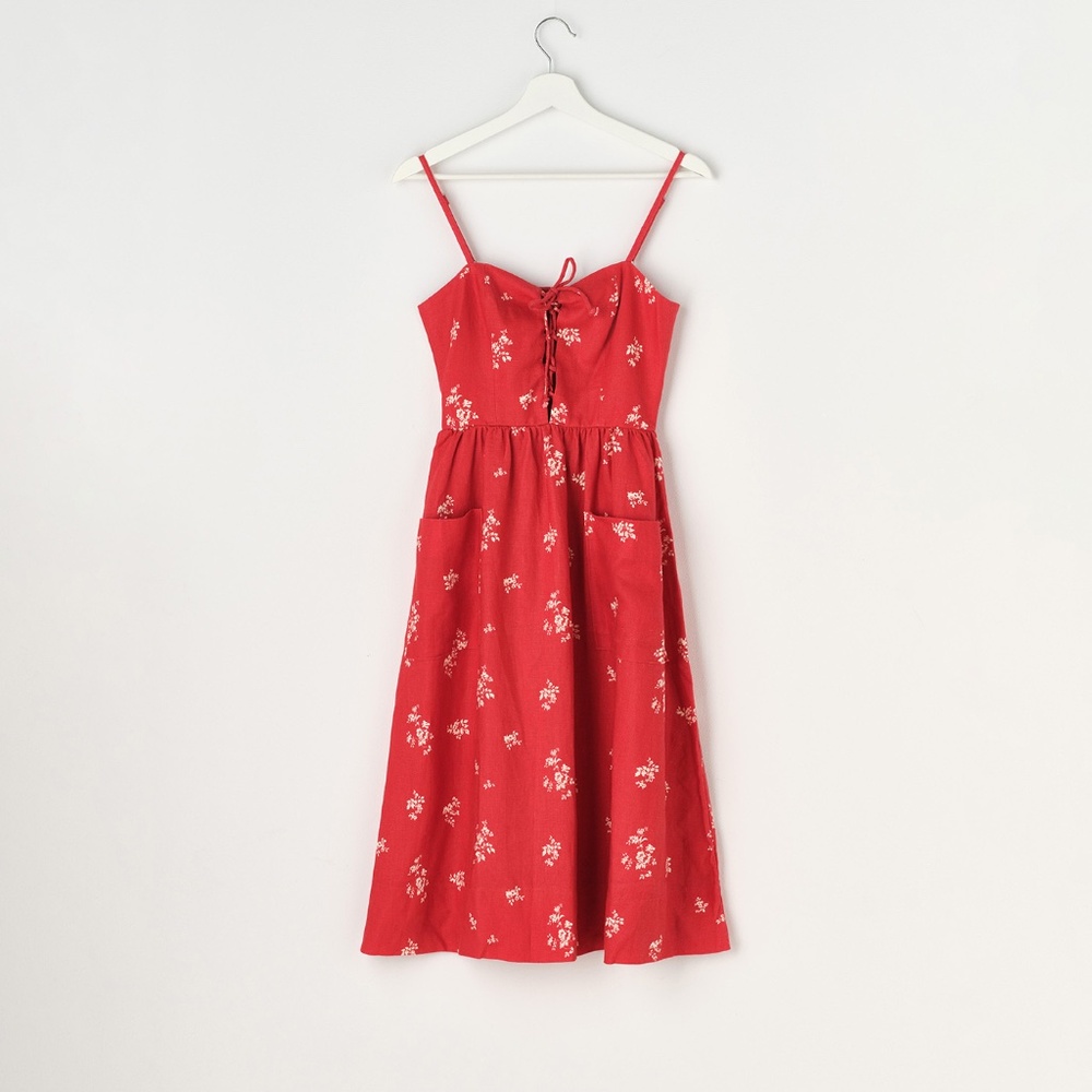 Reformation Red Linen Midi Dress